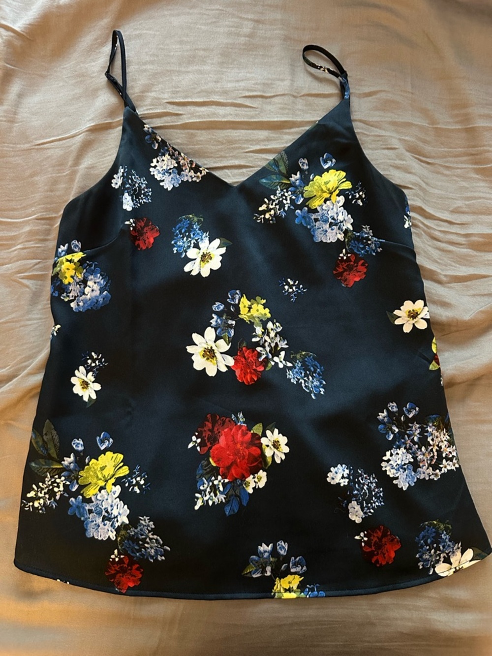 Navy blue floral print lined camisole